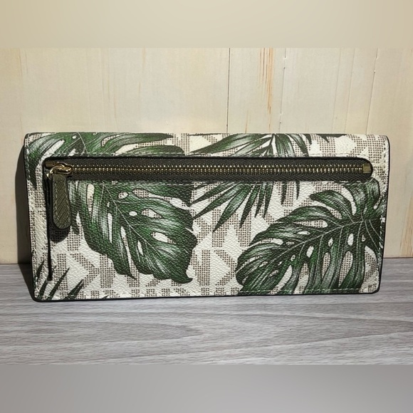 NWOT Michael Kors palm tree leaves flat wallet - Picture 2 of 3